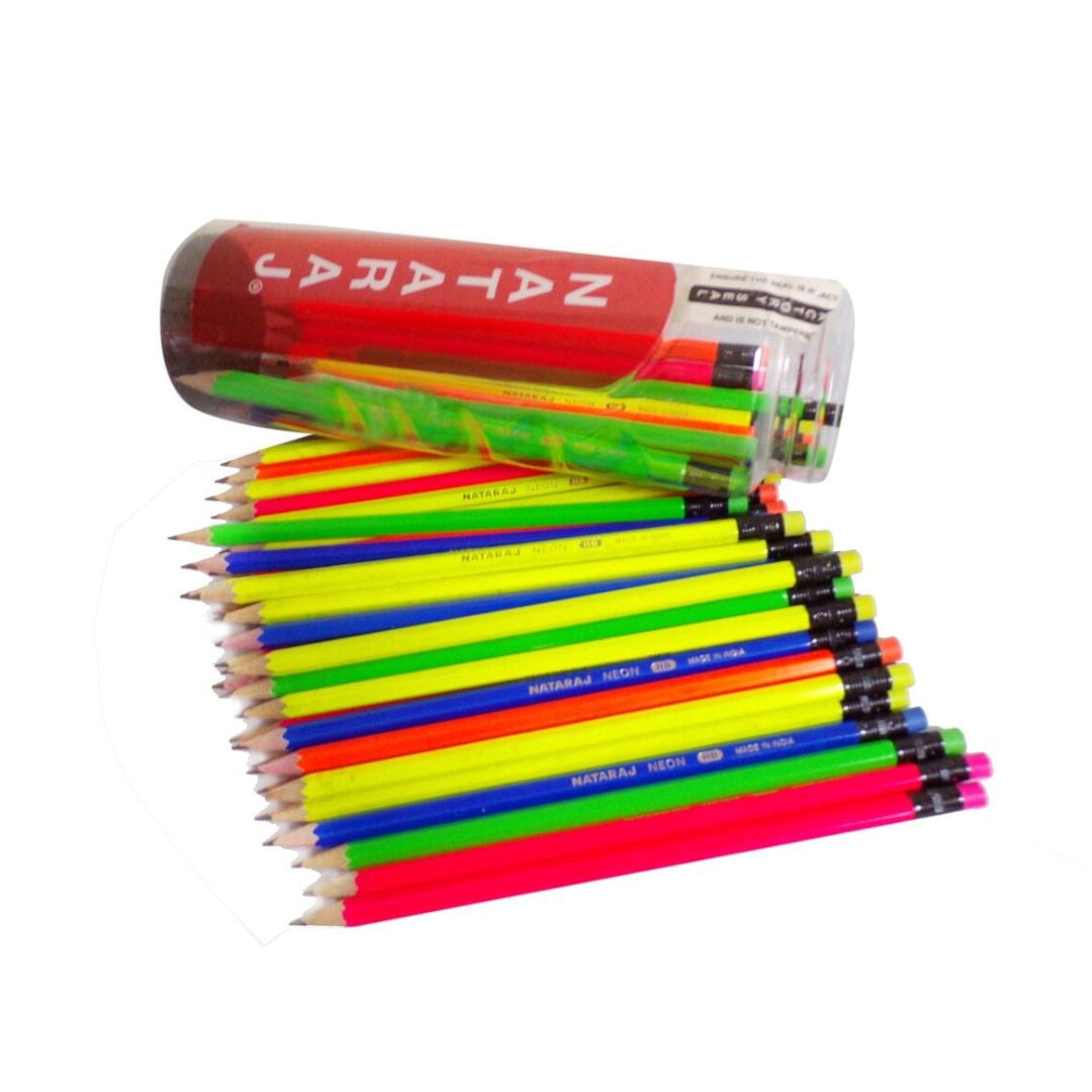 Nataraj HB Hexagonal Pencils with Rubber Tip, 48 Pieces Assorted Jar