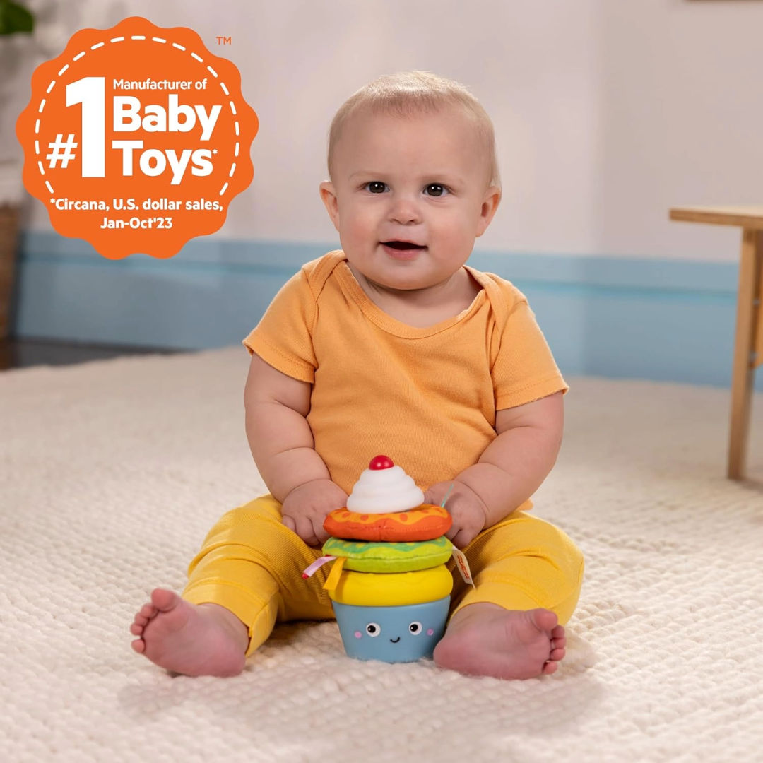 Bright Starts Cupcake Tower Stacking Toy with Teether (13 x 13.5cm), 6+ months