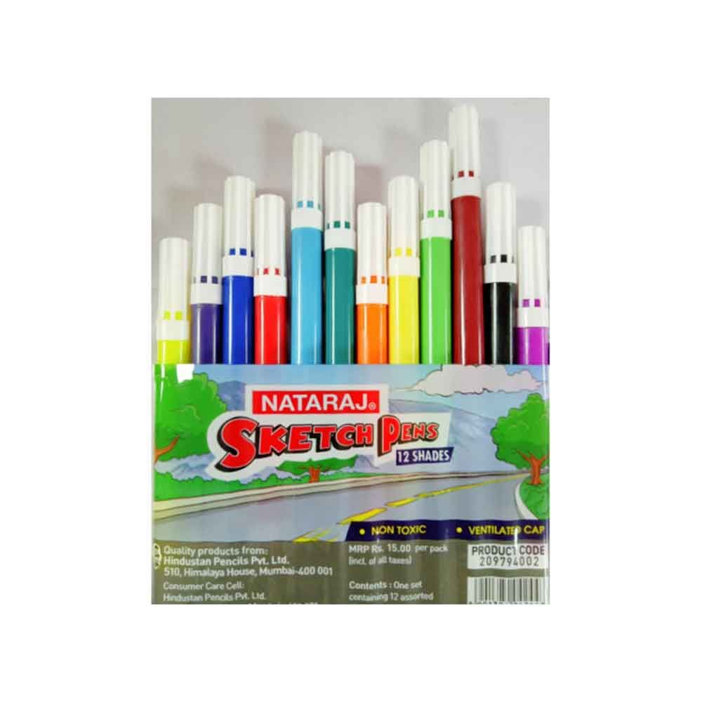 Nataraj 12 Piece Sketch Pens Set, Assorted Colors