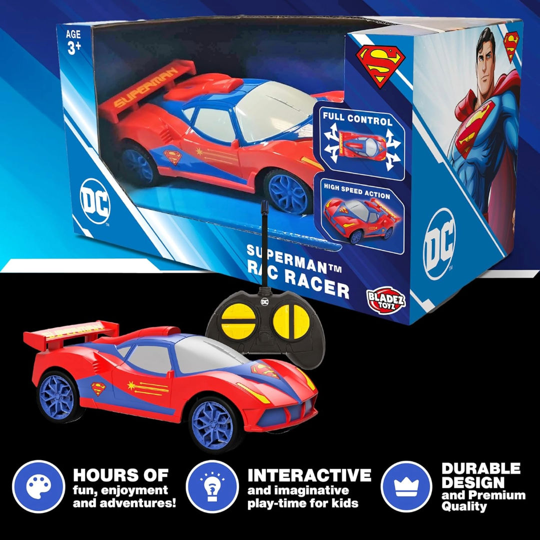 Bladez Toyz DC Superman Superman RC Racer Car 1:28, Red/Blue, 3+ years