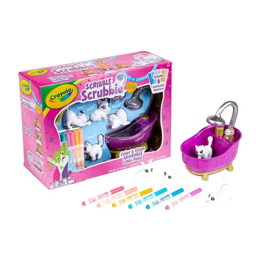 Crayola SCRIBBLE Scrubbie, Pets Tub Playset & 6 Washable Markers