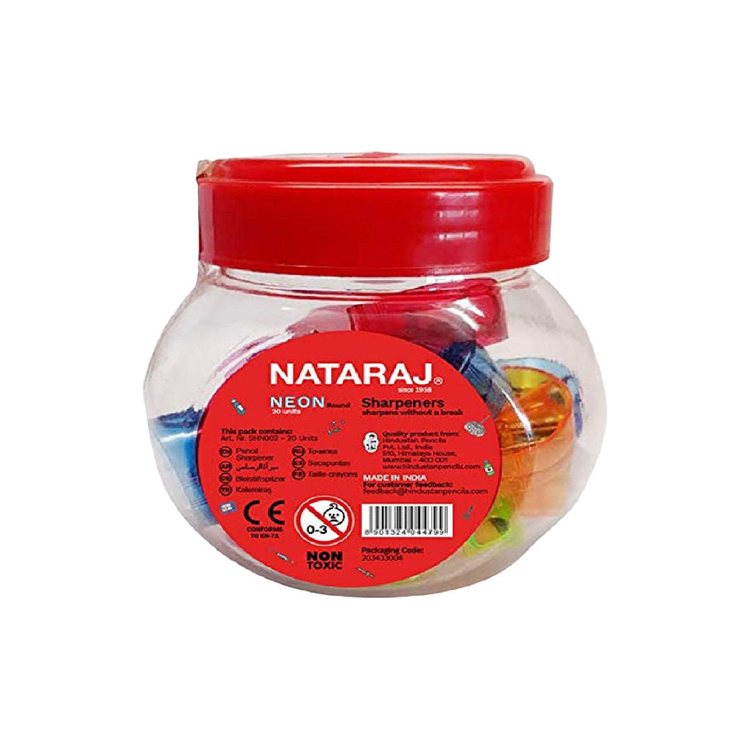 Nataraj Neon Round Sharpeners, 20 Piece Jar, Assorted Fluorescent Colors