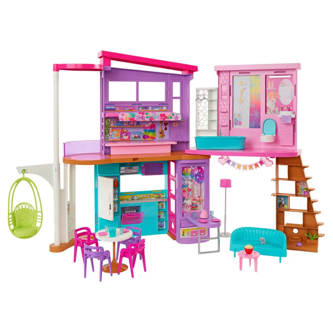 Barbie Vacation House, 42" Dollhouse Playset With 2 Levels, 6 Rooms, Elevator Swing & 30+ Pieces
